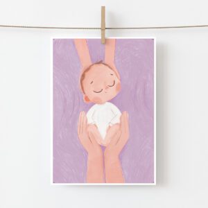 kartka okolicznościowa przedstawiająca nowonarodzone dziecko.